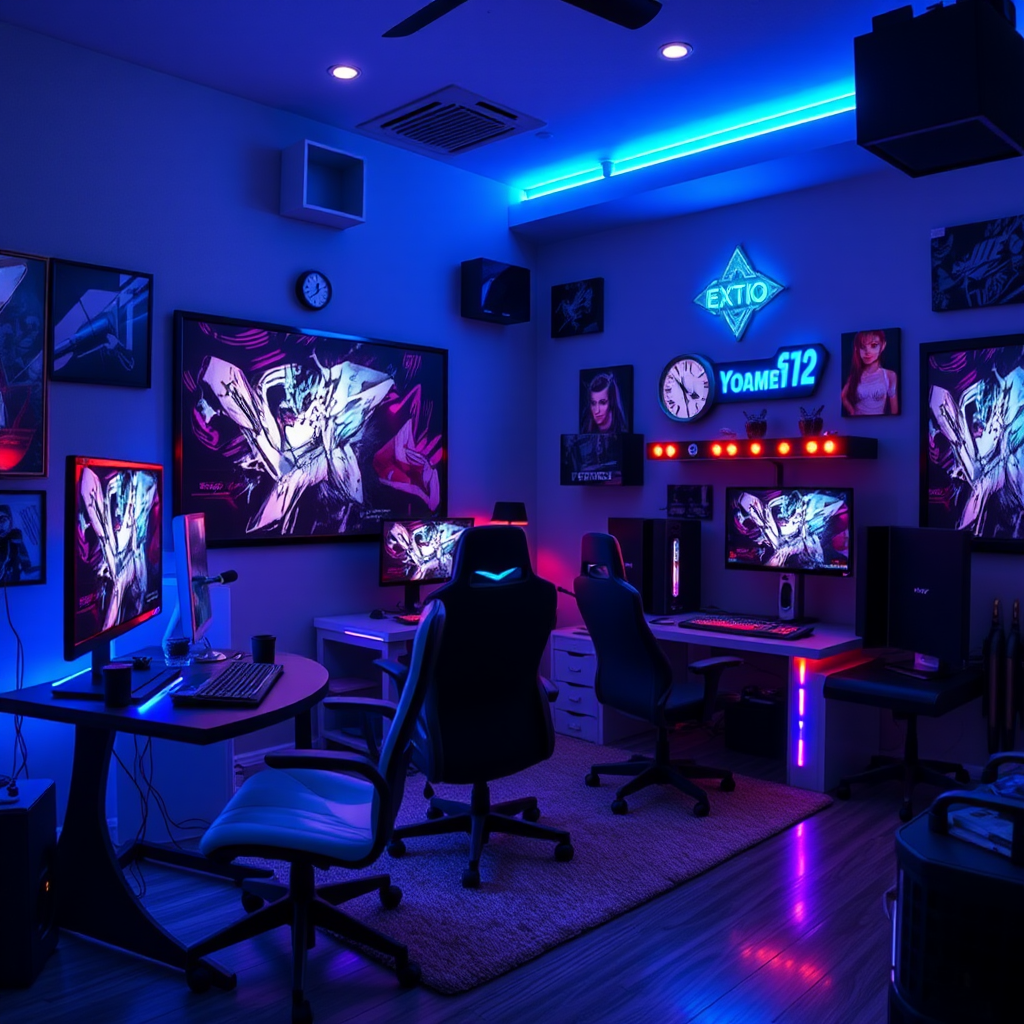 A Girl's Blue and White Gaming Room