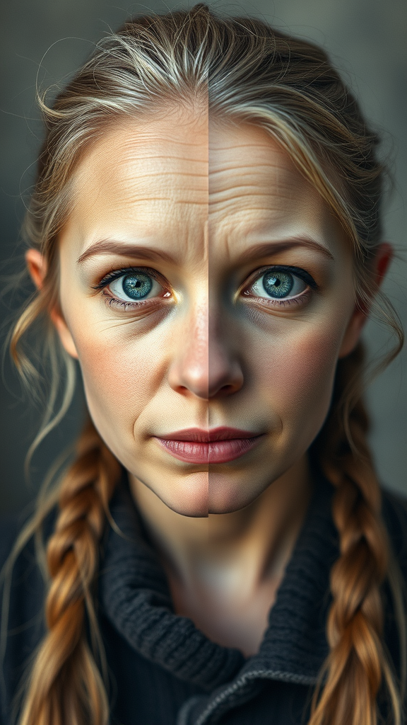 A Girl's Face Showing Youth and Old Age