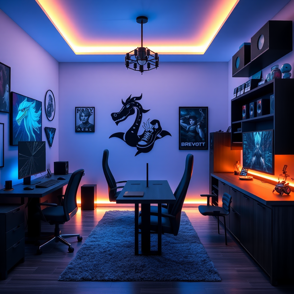 A Girl's Gaming Room with Blue and Black Color