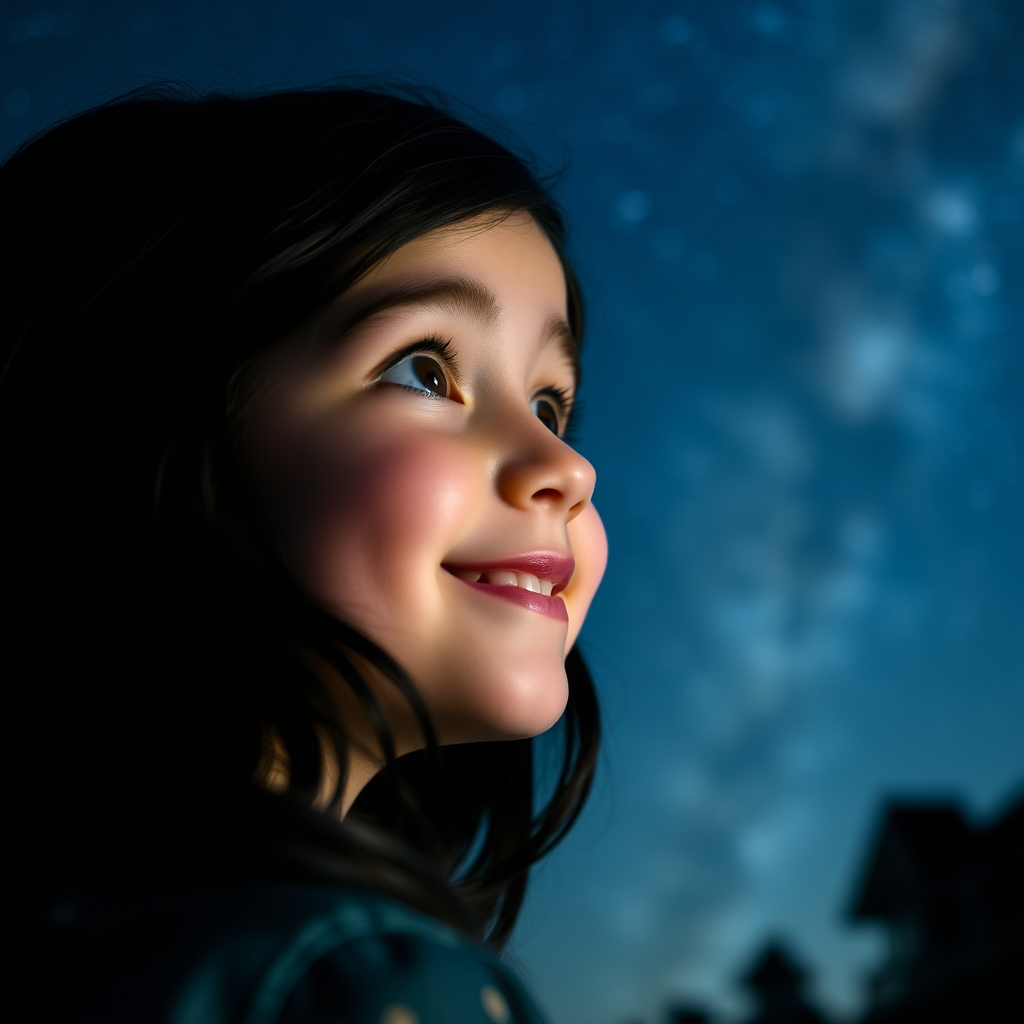 A Girl Admiring Beautiful Night Sky With Joyful Surprise