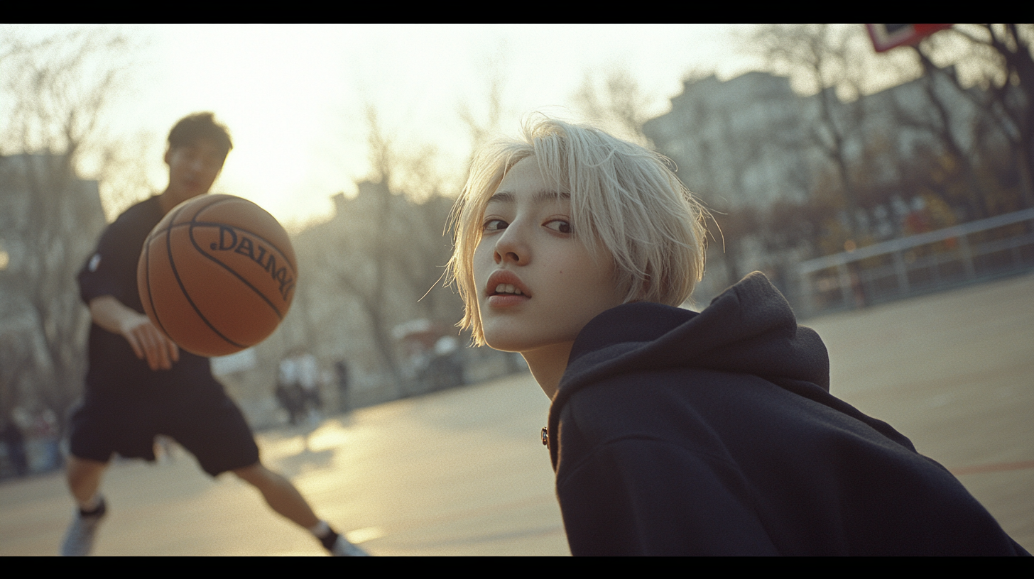 A Girl Basketball Player Evades Falling Opponent Morning