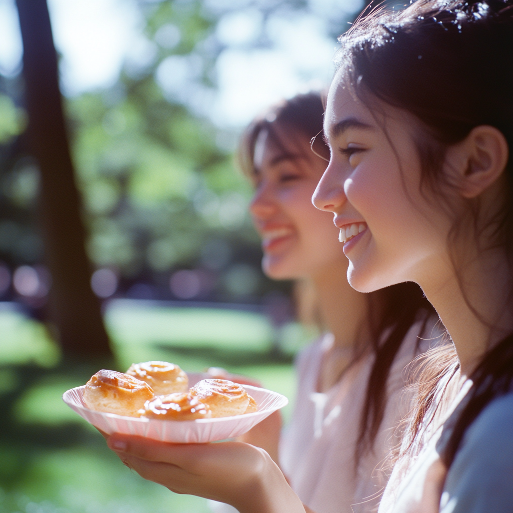 A Girl Enjoying Oval Friands in Nature