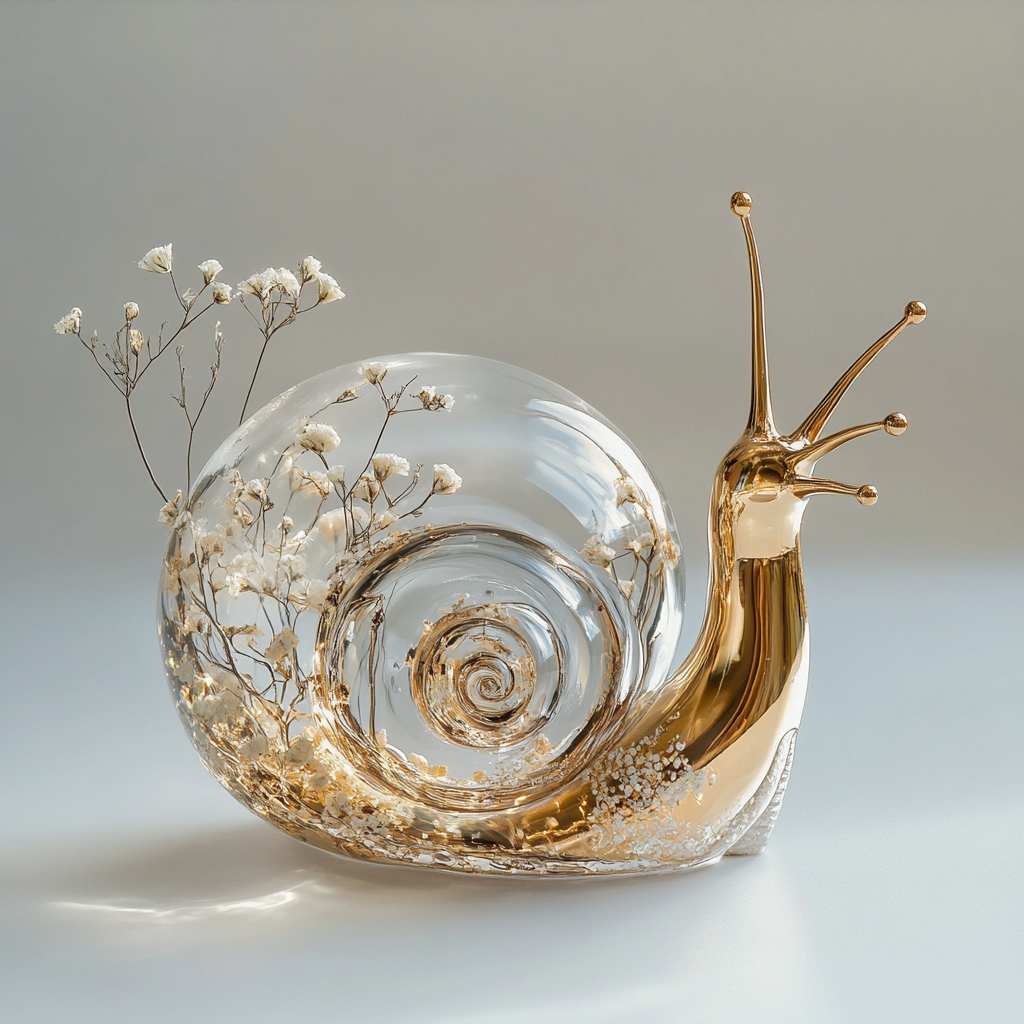 A Glass Snail with Flowers in Jewelry Style