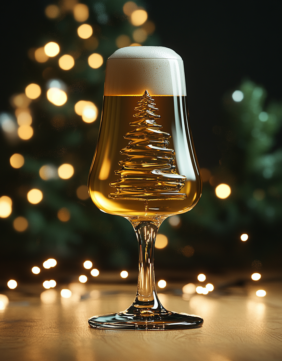 A Glass of Beer with Christmas Tree Stem