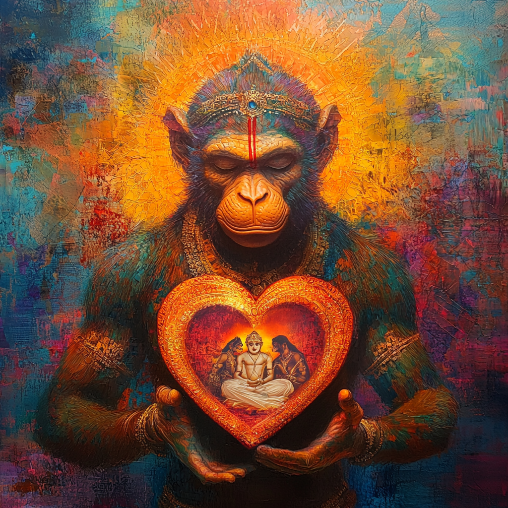 A Glowing Monkey Holds Divine Heart Painting