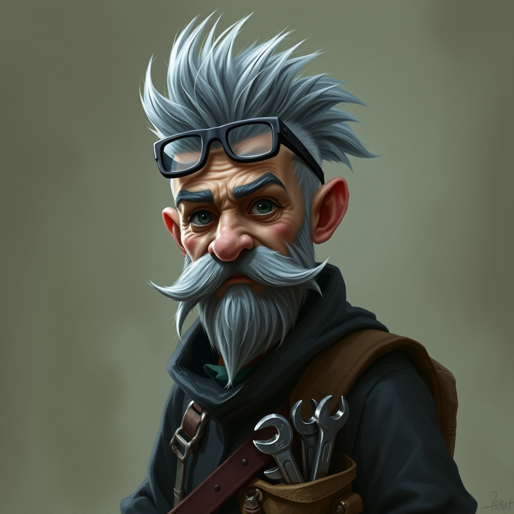 A Gnome Wizard with Mohawk and Welder's Glasses