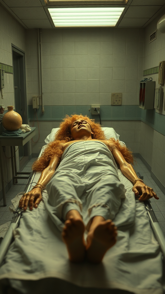 A Golden Curly Dead Body in Hospital Morgue