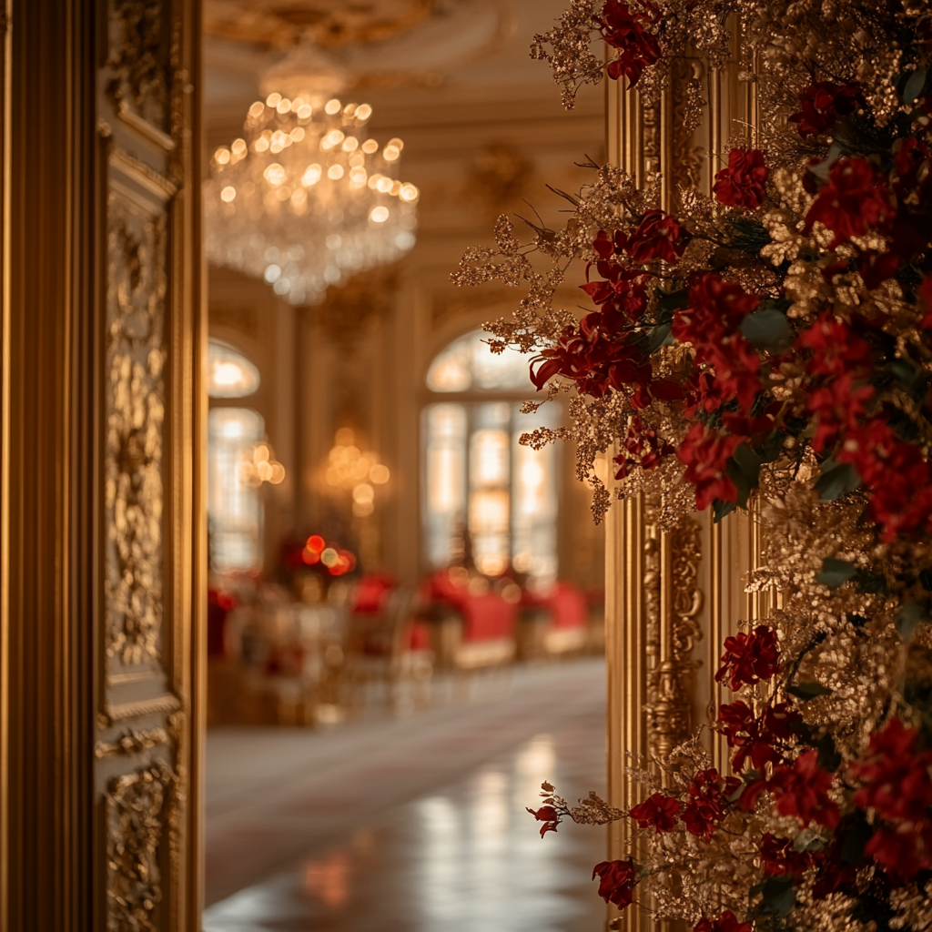 A Golden Door to an Ornate Festive Room