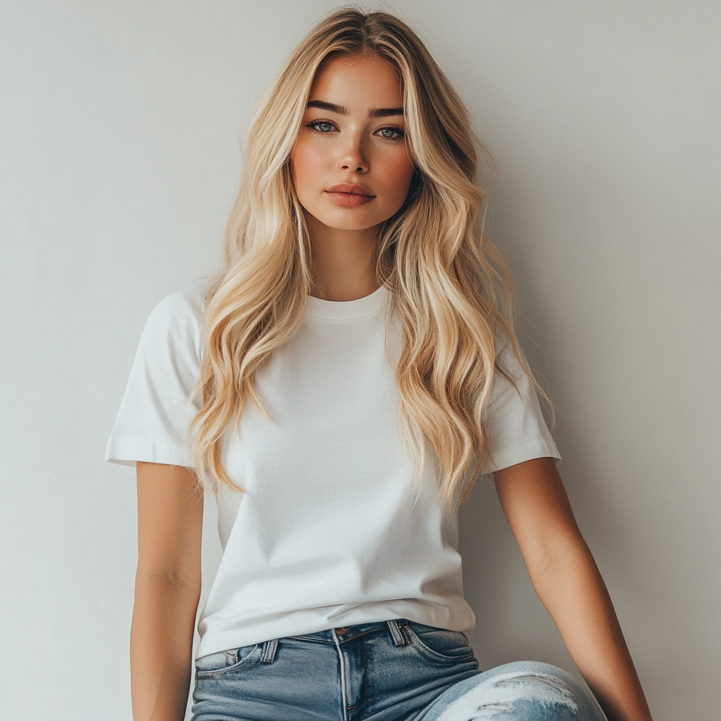 A Gorgeous Blonde Model in White T-Shirt