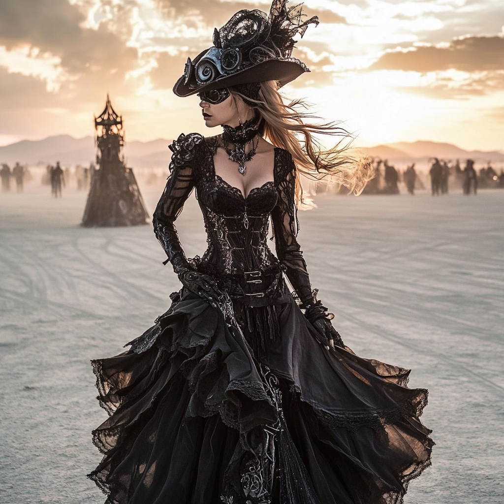 A Gothic Steampunk Outfit at Burning Man Festival