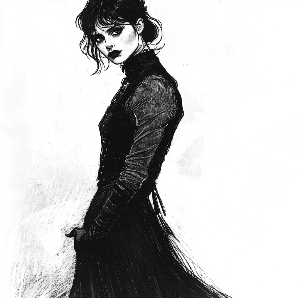 A Gothic Woman in Vintage Outfit