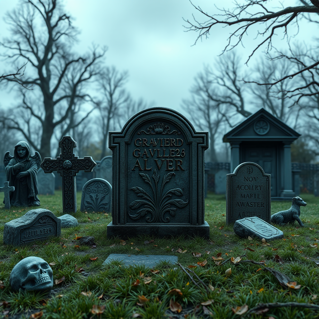 A Graveyard Scene with a Visible Gravestone