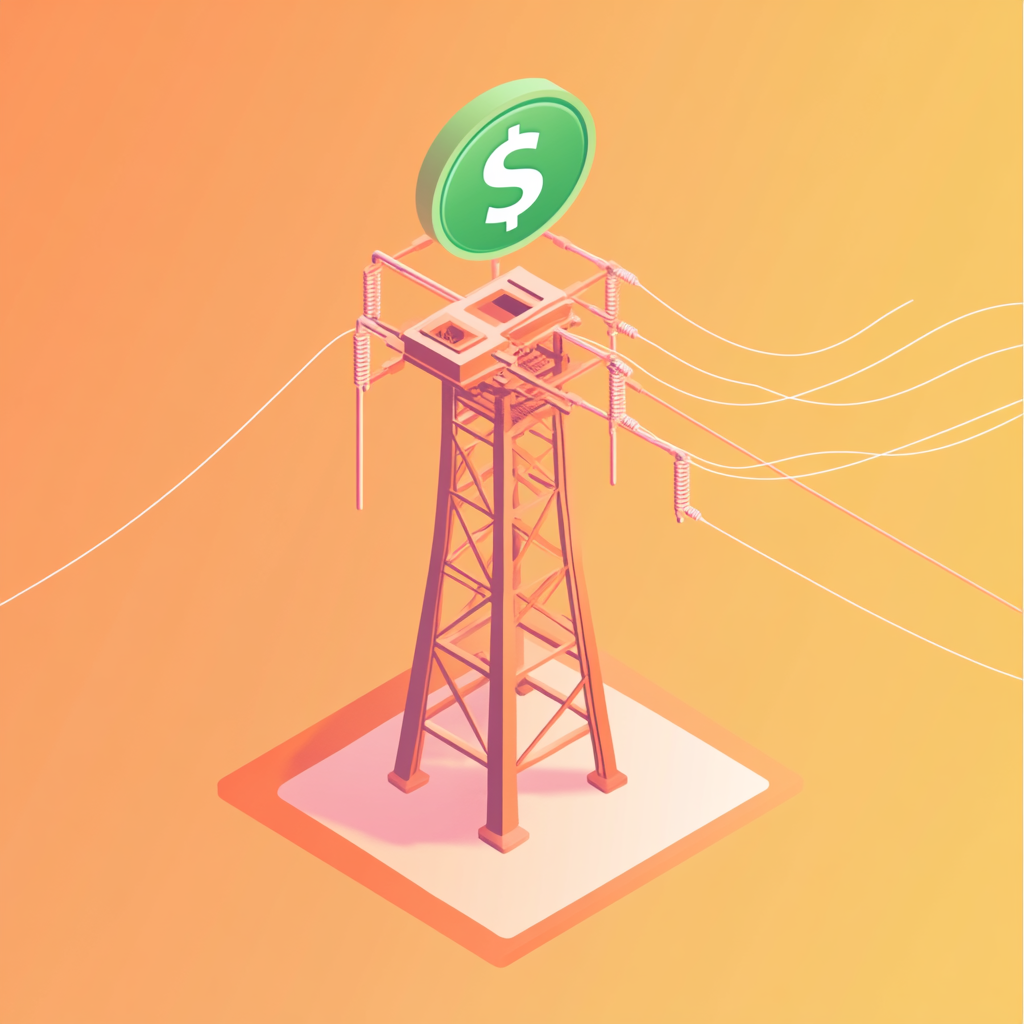 A Green Cash Symbol Over Electric Power Line