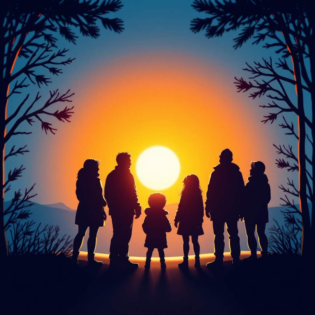 A Group Observing Sunrise in Wintery Forest