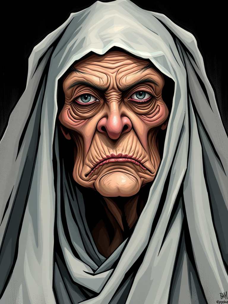 A Grumpy, Veiled Woman Caricature