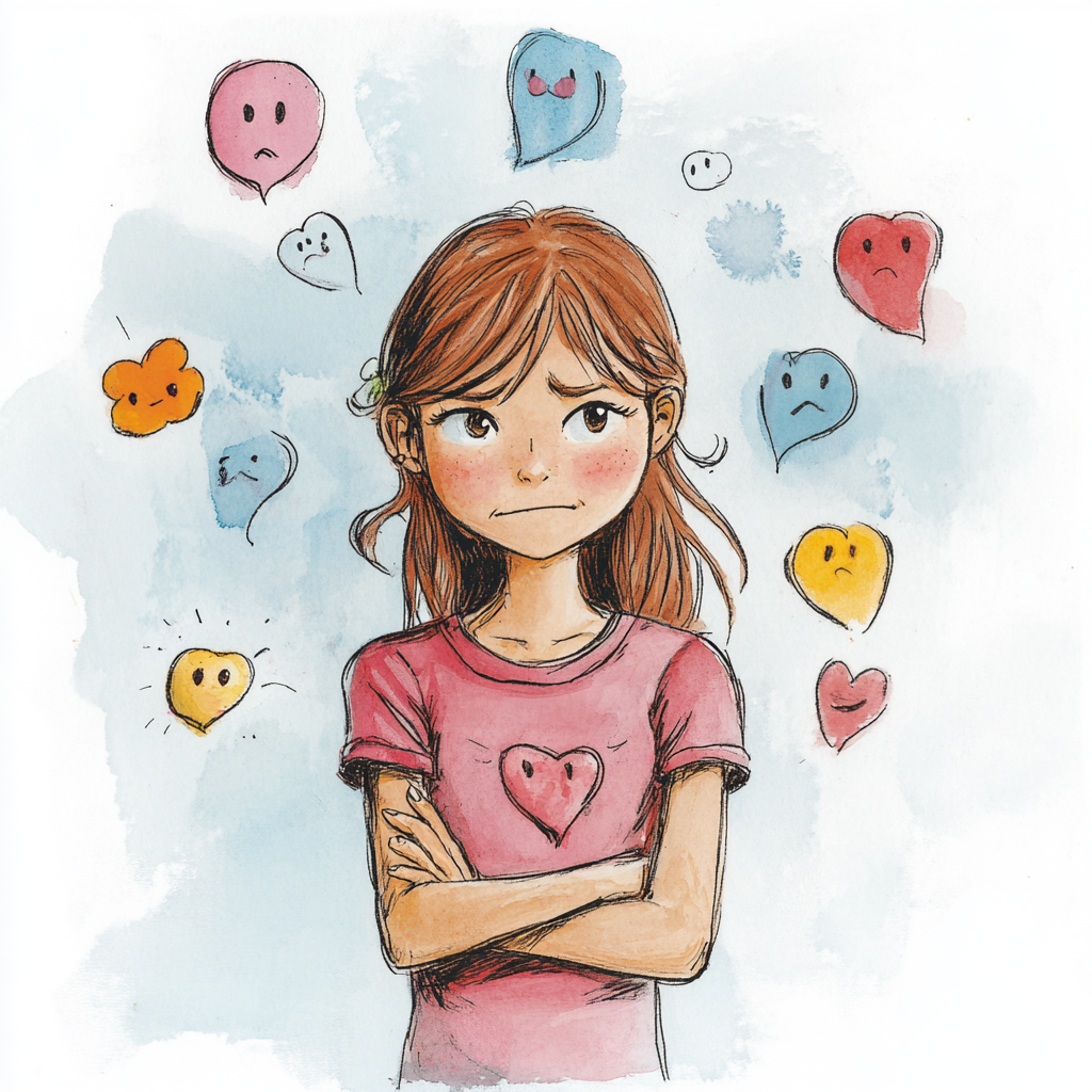 Illustration of a Girl with Different Emotions