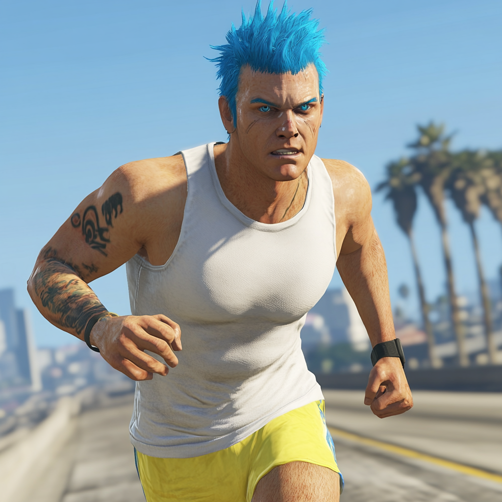 A Guy with Blue Mohawk Ready for Marathon