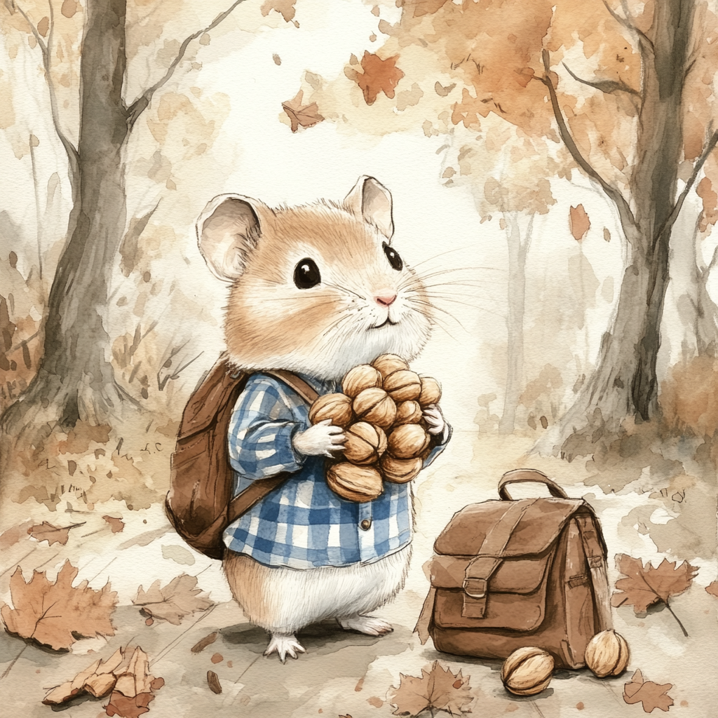 A Hamster with Nuts in the Forest