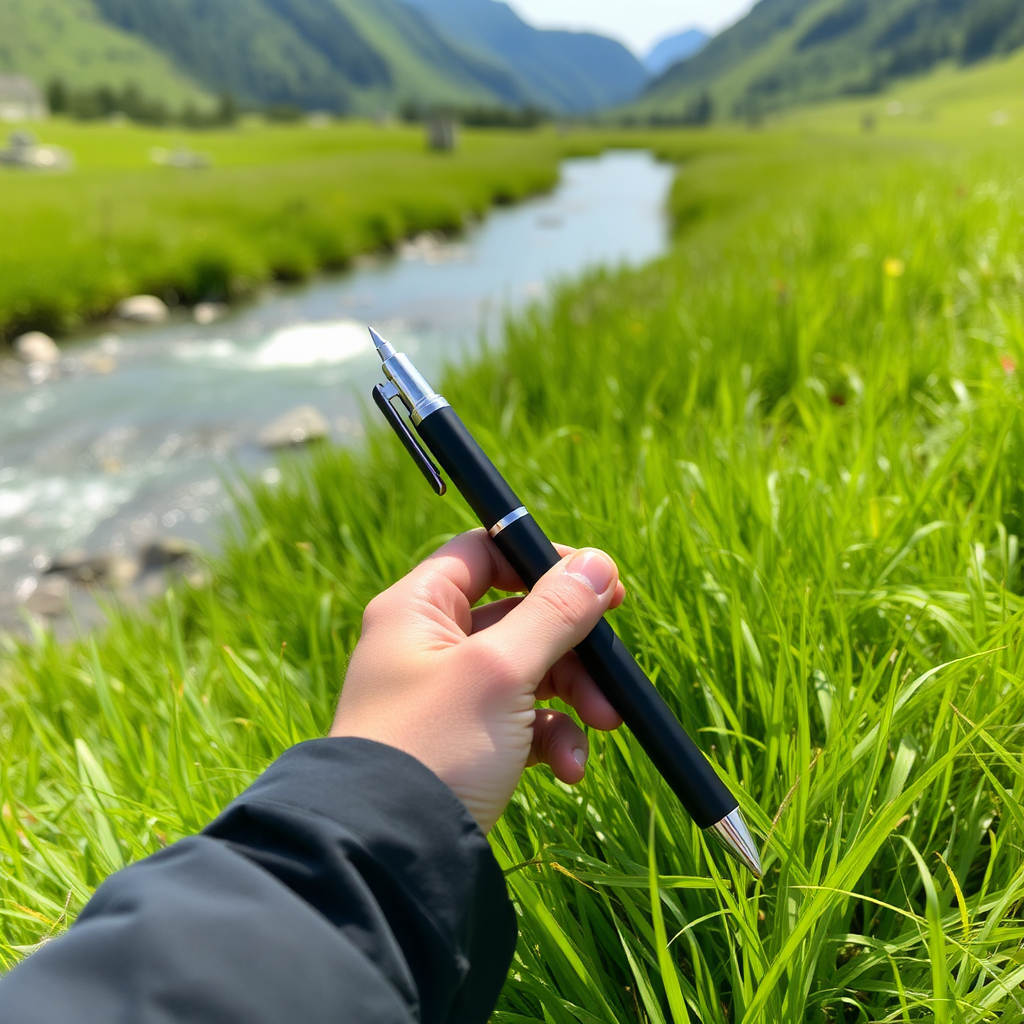 A Handpen on Green Grass by Clear River