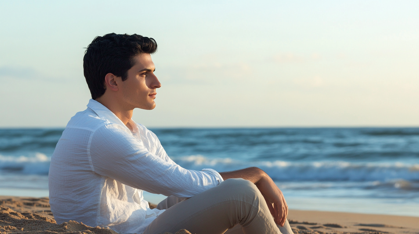 A Handsome Man Contemplating on the Beach