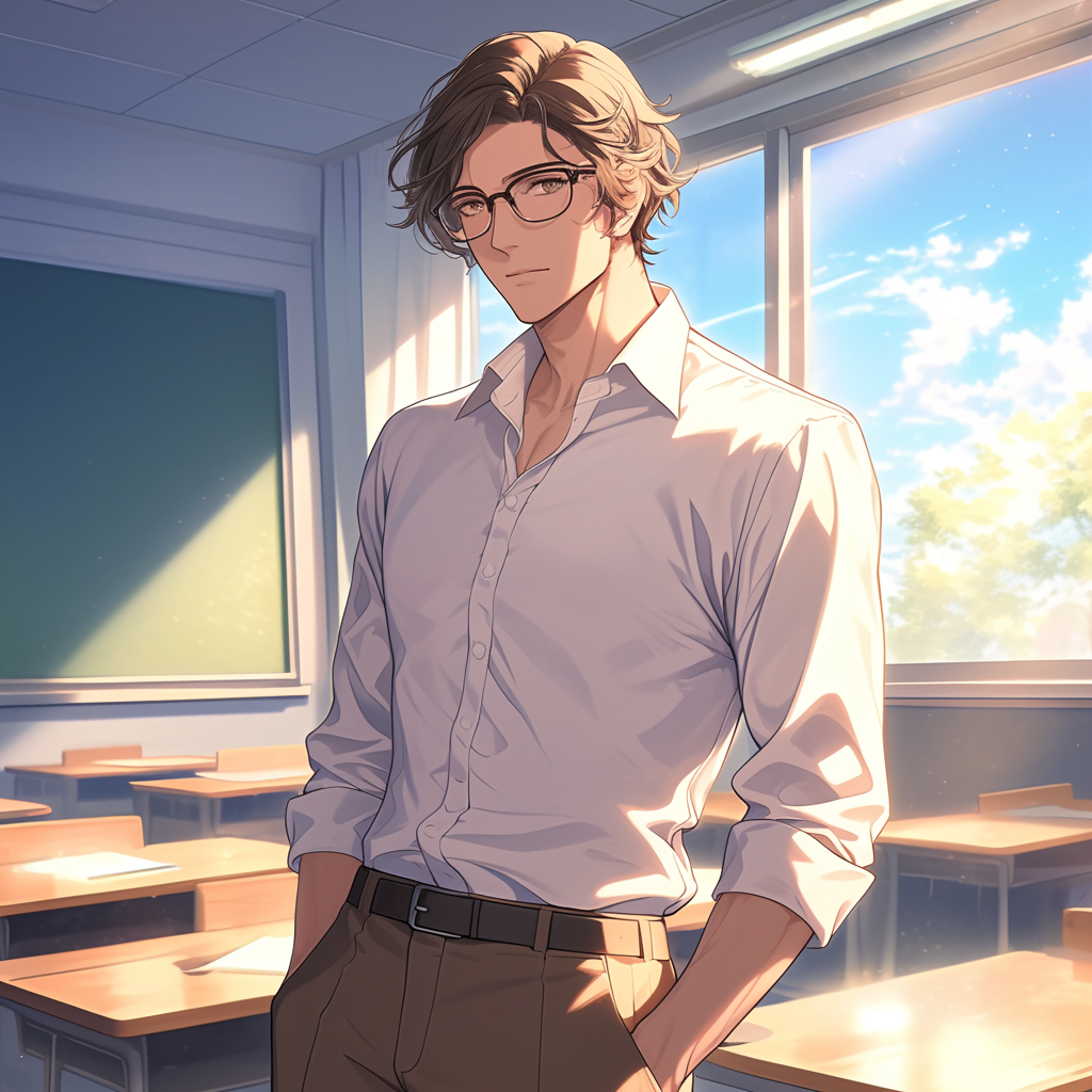 A Handsome Teacher in College Classroom Setting