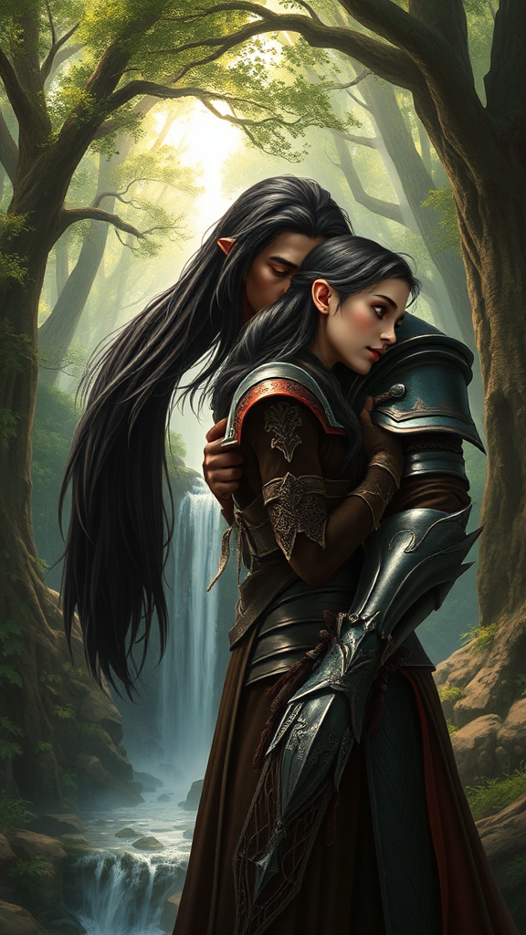 A Handsome Warrior Elf Kisses His Female Companion