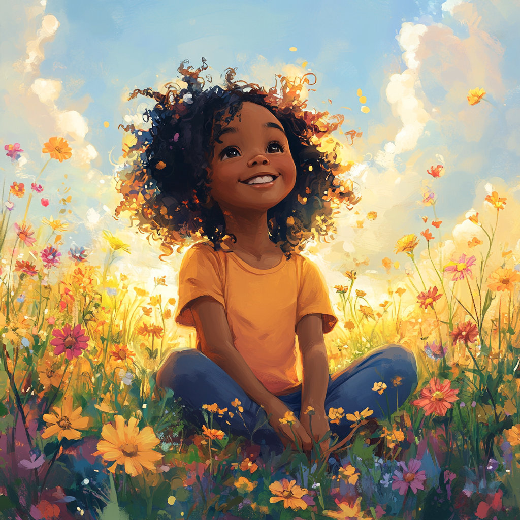 A Happy Black Girl in Flower Field