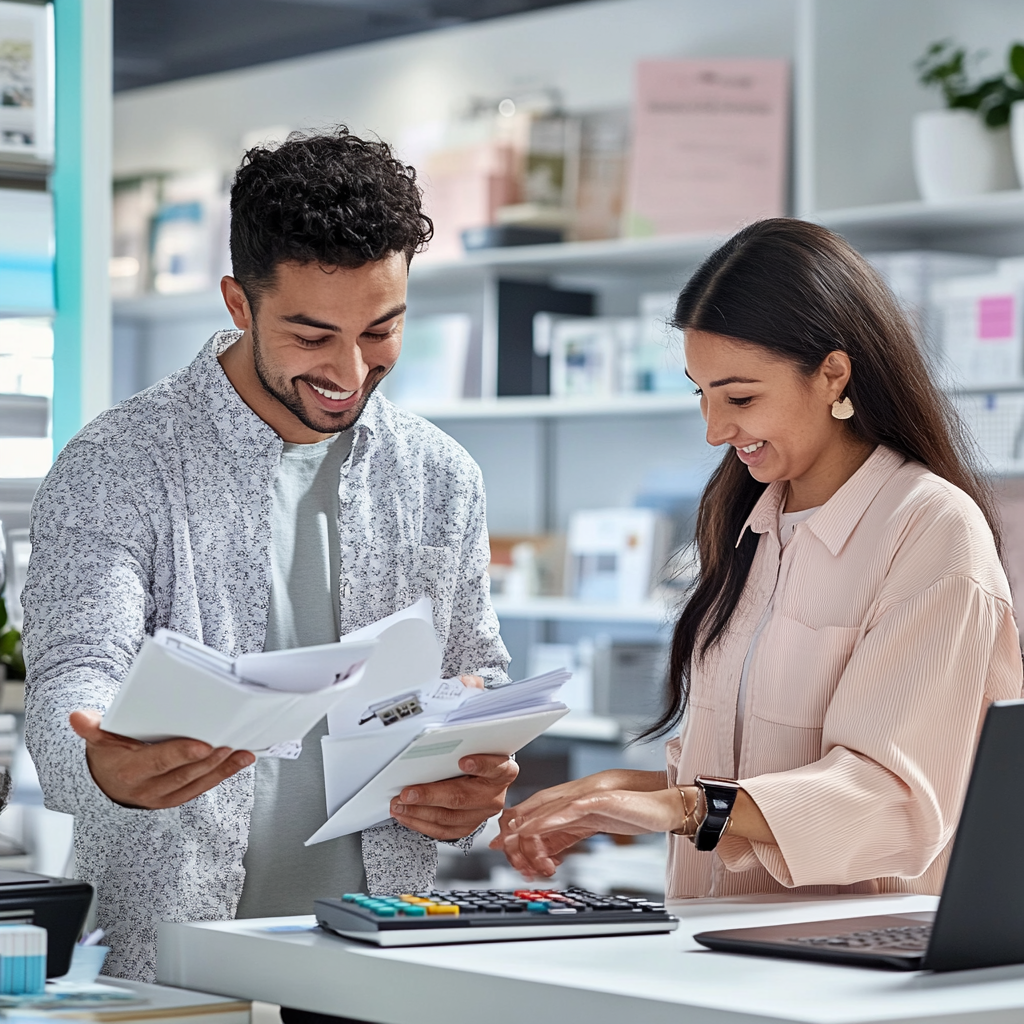 A Happy Bookkeeper Mentoring New Hire in Office