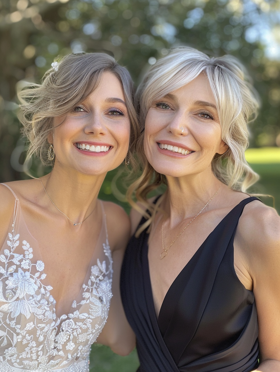 A Happy Bride And Her Mom On Wedding Day