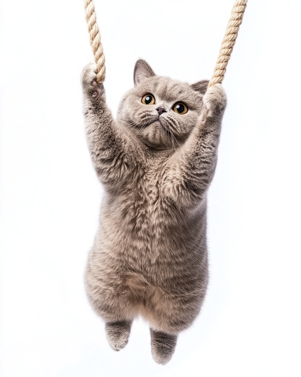 A Happy British Shorthair Cat Playing Joyfully.