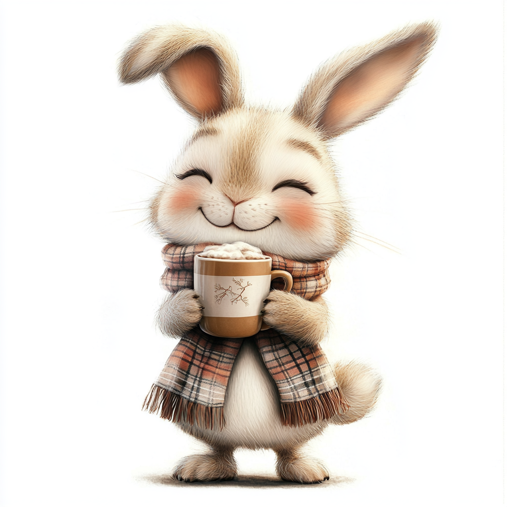 A Happy Bunny Drinking Hot Chocolate