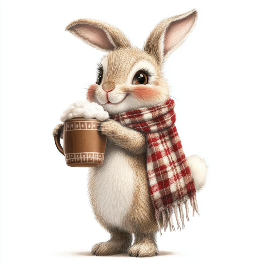 A Happy Bunny with Big Hot Chocolate Mug