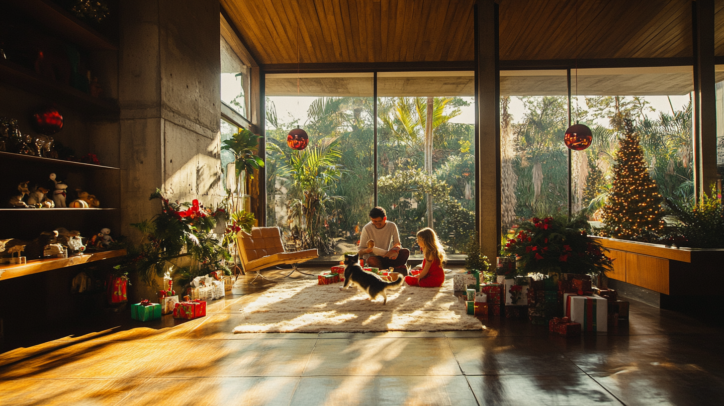 A Happy Family Celebrates Christmas in Modern House