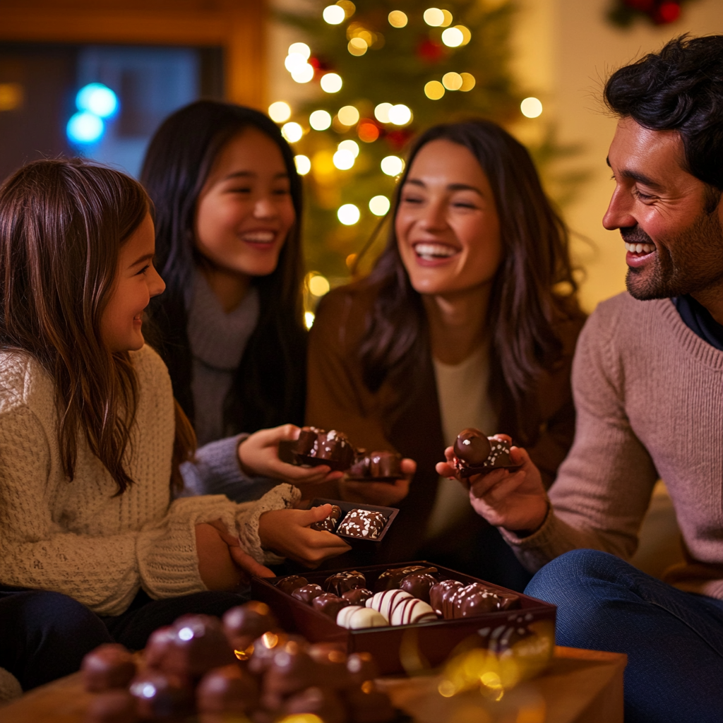 A Happy Family Celebrating Black Friday with Chocolates