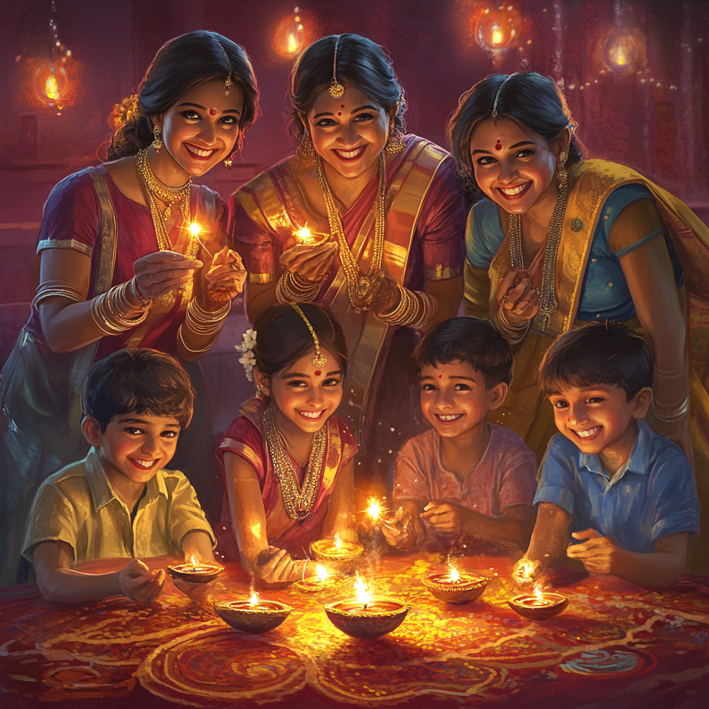 A Happy Family Celebrating Diwali with Sparklers