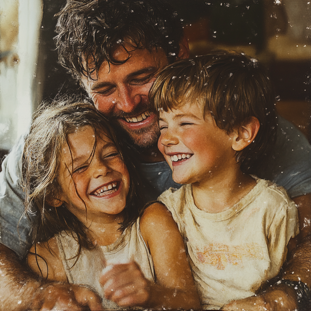 A Happy Family Laughing Together in the 90s