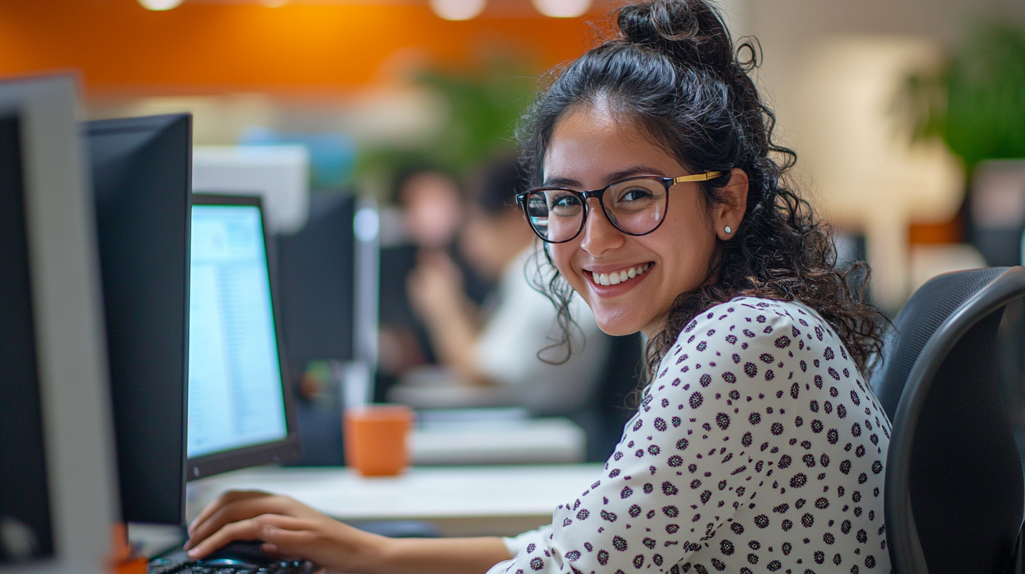 A Happy Mexican Woman Working in Office Space