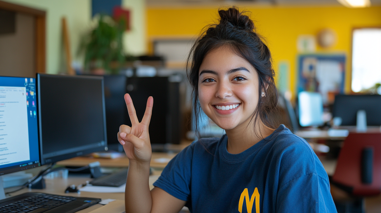 A Happy Mexican Woman in Office Environment