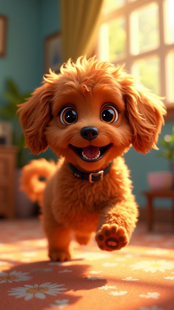 A Happy Red Cavapoo in Pixar Animation