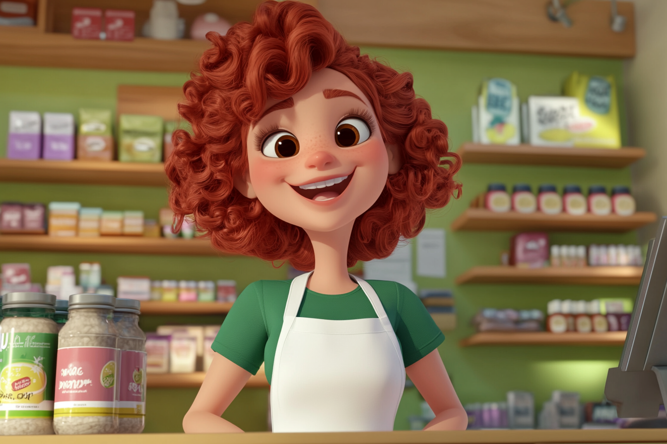 A Happy Red-Haired Shopkeeper in Her Store