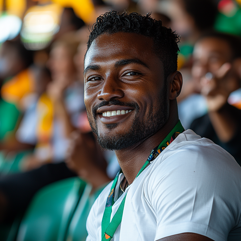 A Happy Tanzanian Man at the Stadium