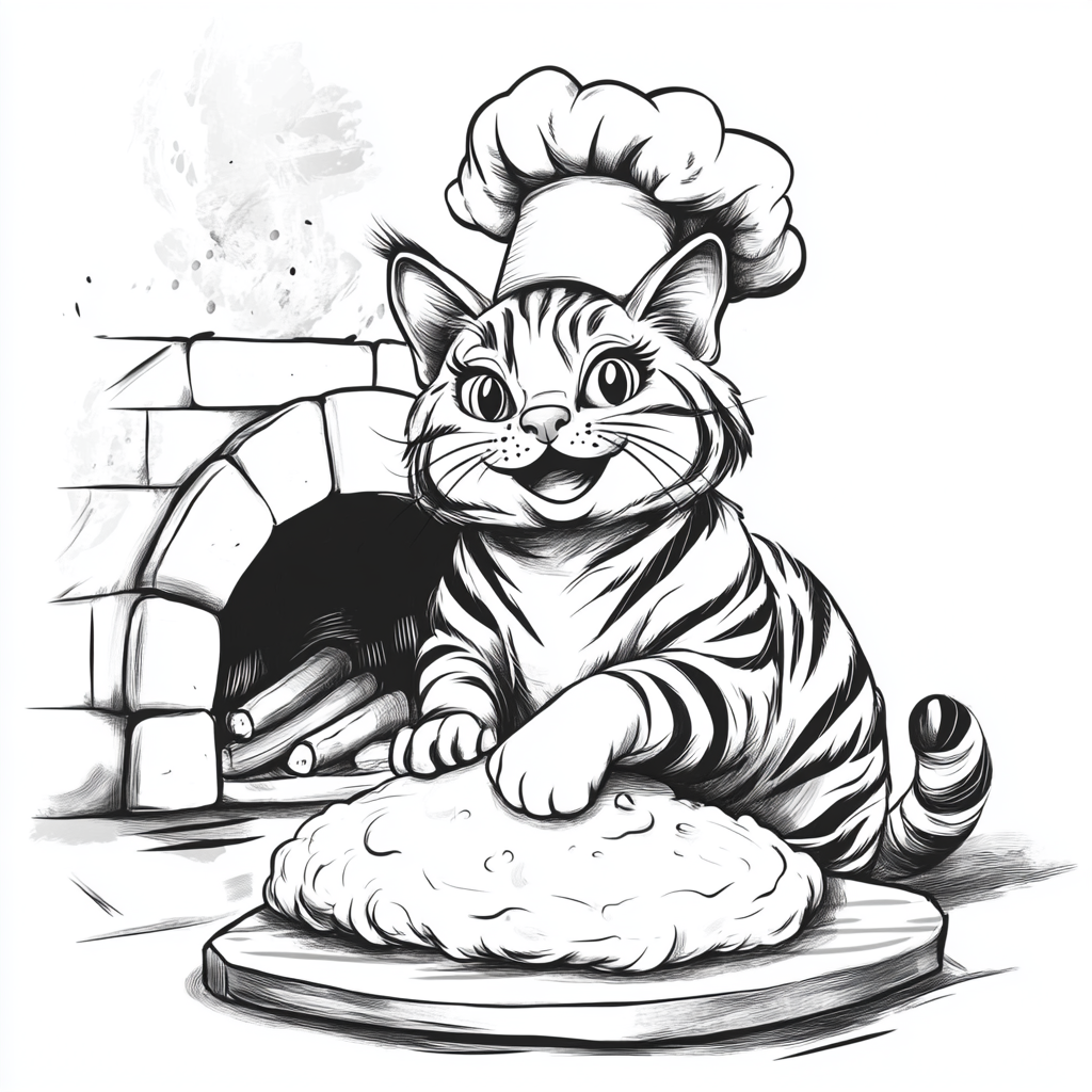 A Happy Tiger Cat Chef Making Pizza Dough