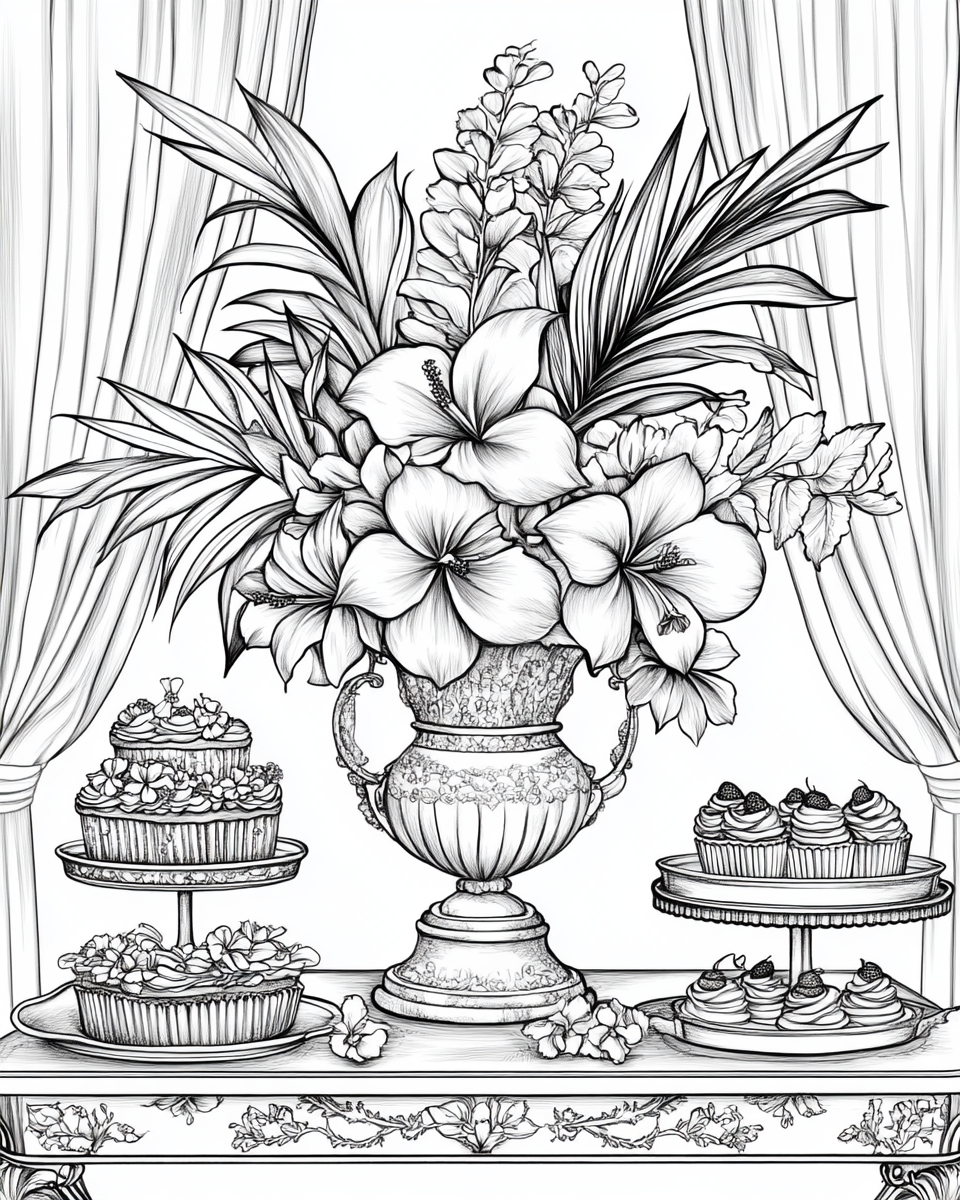 A Hawaiian Flower Arrangement for Coloring Book