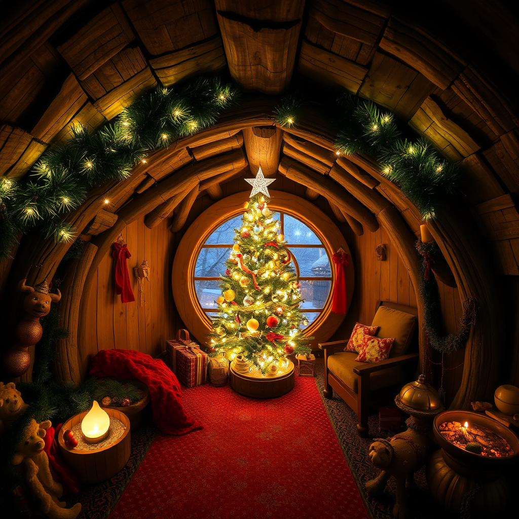 A Hobbit Hole Decorated for Christmas