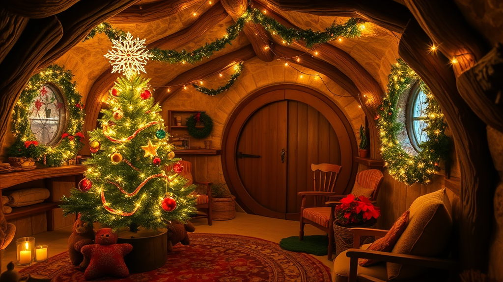 A Hobbit Hole Decorated for Christmas