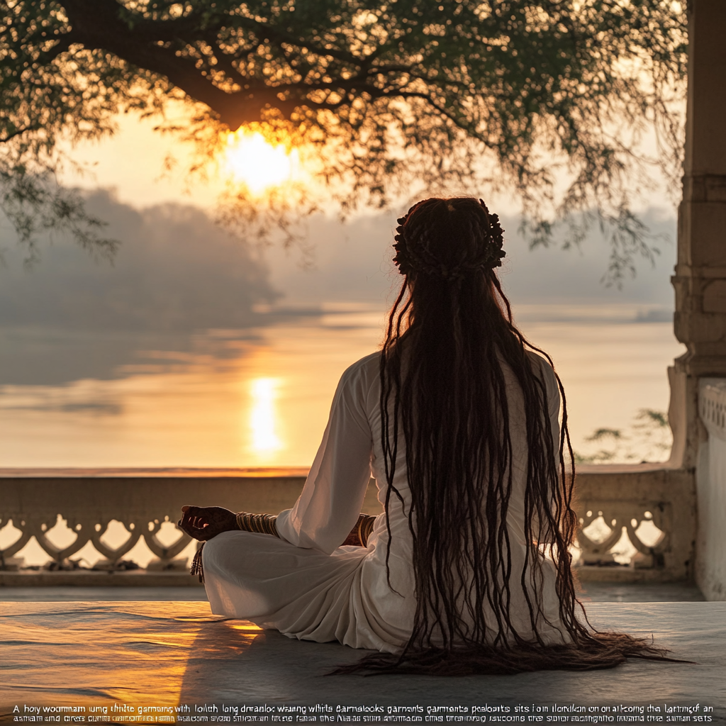 A Holy Woman Meditating at Indian Ashram