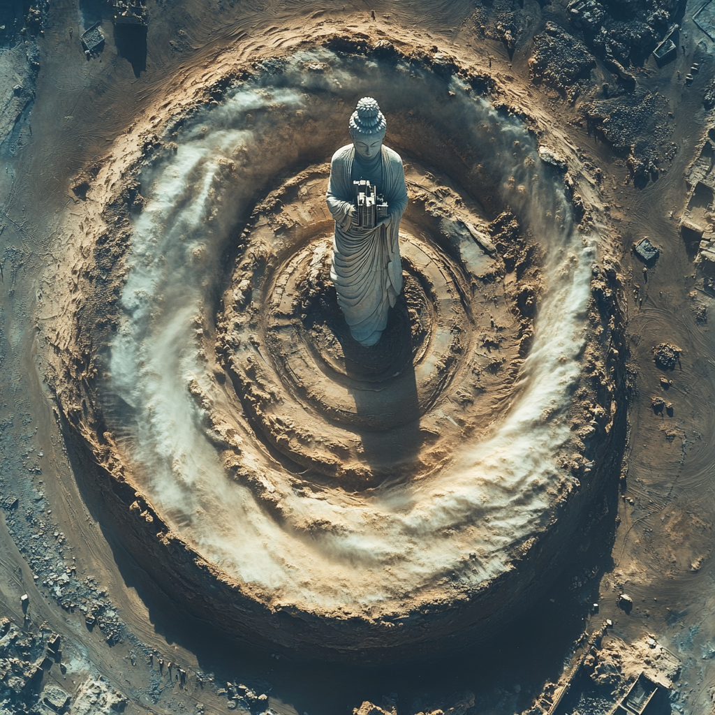 A Huge Cyclone with Guanyin Holding Machine Gun