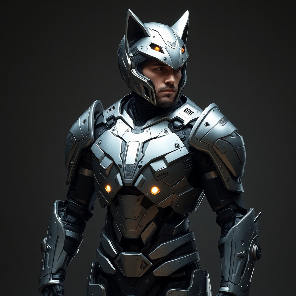 A Human Wearing Wolf-Shaped Robotic Steel Armor