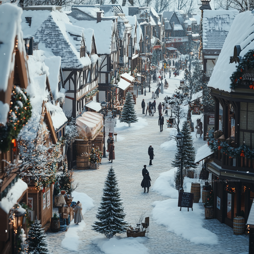 A Hyper Realistic Winter Town With Christmas Celebrations