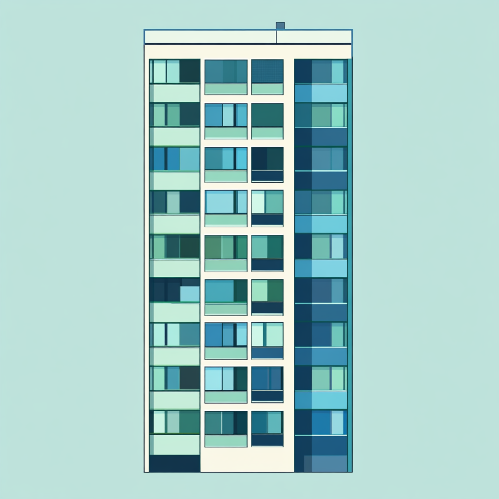 A Flat Illustration of an Apartment Building in Blue-Green